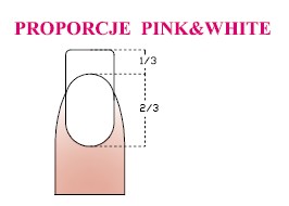 Jeden ze schematów prawidłowej budowy paznokci. Na mistrzostwach świata w modelowaniu paznokci Pink & White wymagane są takie proporcje. Przeczytaj cały artykuł, wejdź do Bazy Wiedzy LNC 