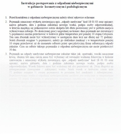 Karta - Instrukcja postępowania z odpadami niebezpiecznymi  w gabinecie kosmetycznym i podologicznym, 1 szt