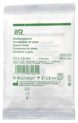 Sterile sterile dressing L&R - 12 layers, 3 pcs. - 7.5 x 7.5 cm