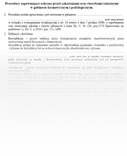 Karta - Procedury zapewniające ochronę przed zakażeniami oraz chorobami zakaźnymi w gabinecie kosmetycznym i podologicznym., zestaw 1 szt