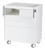 Szafka podologiczna RUCK ROOM move M z przegrodą na frezarkę po lewej stronie, 3 szuflady, CPL biały